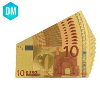 10 ks Farebné Pozlátené Euro 10 Zlato, Bankovky dobré Umelecké dielo, Darčekové Papierové Peniaze Dary