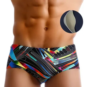 2020 Nové Plavky Geometrické Farba Čalúnená Mužov Plávať Nohavičky Sexy Puzdro Vydutie Zvýšenie Push Up Pohár Gay Plavky Muži 14 Štýly