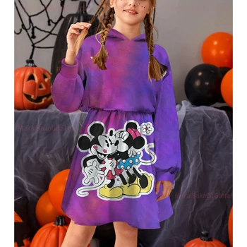 2022 Jeseň Zima Nové Dievčenské Oblečenie Disney Mickey a Minnie Hoodie Šaty Tlač Roztomilý Teplé Princezná Šaty Deti Oblečenie