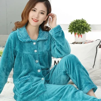 2022 Nové Jeseň zima zahustiť teplé flanelové pyžamo dámske oblečenie voľné dlhým rukávom domáce oblečenie Žena 2-dielny oblek pyžamá