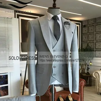 2022 Nové pánske Obleky 3 Kusy Vrchol Klope na zákazku Sako Dvojité Breasted Tuxedos Formálne Večeru (Sako+Nohavice+Vesta)