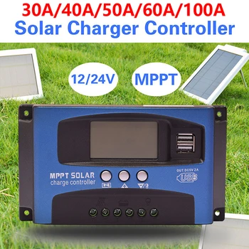30A/40A/50A/60A/100A MPPT Solárny Regulátor Nabíjania Dual USB, LCD Displej 12V 24V Auto Solárnych panelov Nabíjačku Regulátor So záťažou