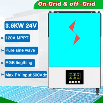 3600W 24V na 230V a Vypnutie Mriežky vstavané MPPT 120A solárny regulátor čistá sínusová vlna vysoká pv vstup(90-500VDC))
