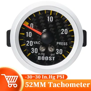 52mm Auto Turbo Boost Rozchod Ukazovateľ Meter -30~30PSI Boost Meter Biele Podsvietenie S PVC Hadice&T-Montáž Držiteľ Pohára 12V Racing