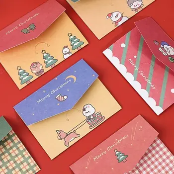Cartoon Veselé Vianoce mini papierové Obálky s Správ Karty Blahoželanie List Stacionárne Skladovanie Papiera Darček