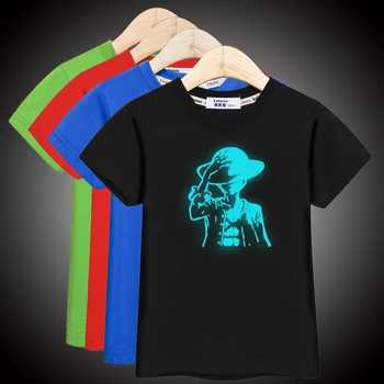Deti Letné Oblečenie Luff Svetelný T-shirt Chlapcov Krátke Puzdre Tričko Anime Bavlnené Tričko 3-14T Tees