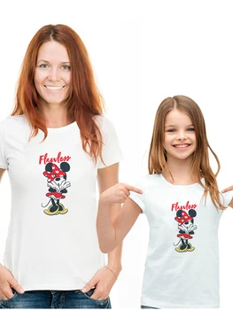 Deti, Rodiny, Ženy, Tričká Disney Mickey Mouse, Minnie Myši Tlač Cartoon All-Zápas T-Košele Značky Disney Tričká Kvet