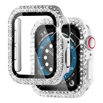 Diamantový obal Pre Apple hodinky Prípade 45mm 41mm 44 mm 40 mm 42mm 38 mm Tvrdené Sklo Nárazníka Screen Protector iWatch series 7 SE 6 8 5