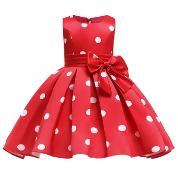 Dievčatko Bodky Bowknot Dizajnu bez Rukávov Strany Červené Šaty na Party Šaty pre Dievčatá Princezná Šaty Deti Nosiť Oblečenie