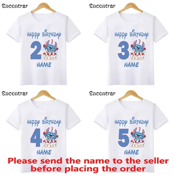 Disney ' Lilo & Stitch Tlač Happy Birthday Deti T shirt Dievčatá Oblečenie 1 2 3 4 5 6 7 8 9 Rokov Dieťa Boys Funny T-Shirts Strany Topy