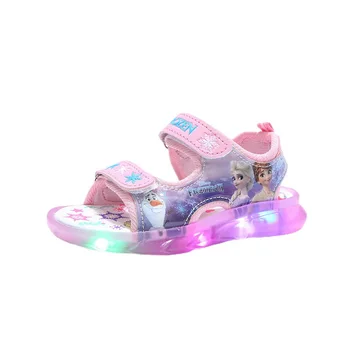 Disney Mrazené Lete Nové Kreslené Dieťa Elsa Topánky Dievčatá Sandály LED Blikajúce Sandále Deti Deti Obuv Letná Pláž Topánky