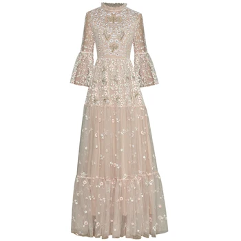 Dlhé Šaty Návrhára Jar Ženy, Vysoká Kvalita Vintage Elegantné Módne Bežné Kvetinové Výšivky Diamond Nádherný Party Šaty