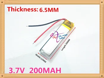 (doprava zadarmo)Polymer lithium batéria 651230 3,7 V 200MAH môže byť prispôsobený veľkoobchod CE, FCC, ROHS MKBÚ certifikácie kvality
