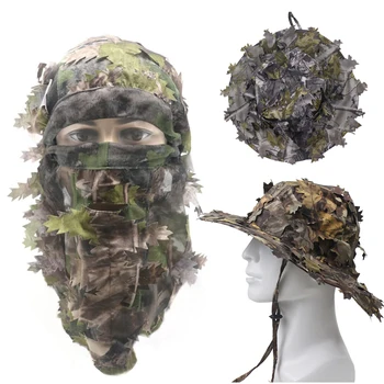 Ghillie Kamufláž Listovej Klobúk/Boonie Klobúky 3D Full Face Mask pokrývku hlavy Taktické Spp Turecko Camo Hunter Lovecký Príslušenstvo