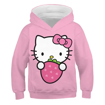 Hello Kitty 3D detské Oblečenie z Čistej Bavlny Ružový Sveter Kawaii, Baby, Dievčatá, Pulóvre Móda Jeseň Topy Deti Mikina 4-14