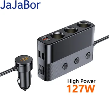 JaJaBor 7 v 1 Auto Zásuvky pre zapaĺovač Splitter Detekcia Napätia QC3.0 18W PD 30W Rýchle Nabíjanie 127W High Power Adaptér