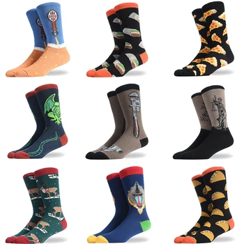 Jesenné a zimné nové ponožky tvorivé gurmán hamburger, hranolčeky vzor módne bavlnené ponožky pánske ponožky pančuchy