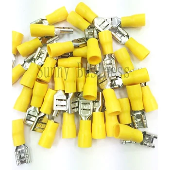 Kvalitné 50pcs 6,3 mm Žltá Samica Izolované Drôty Konektor Elektrické Krimpovacie Terminálu Izolované Konektory