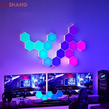 LED Hexagon Svetlá RGB Citlivé na Dotyk Quantum Nástenné Svietidlo DIY Modulárne Led Panel Nočné Svetlo herňa Dekorácie Honeycomb Lampa