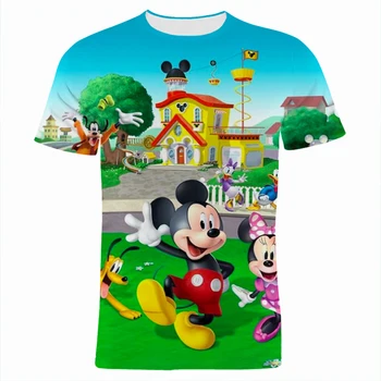 Letné Kreslené Karikatúry T-shirt pánske Disney Mickey Mouse 3D Tlač Žena T-tričko-Krátke rukávy Bežné detské Oblečenie
