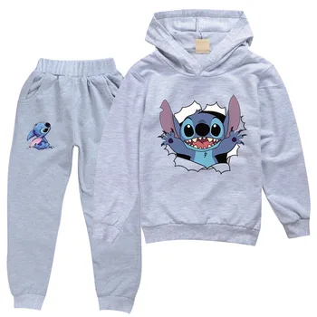 Lilo & Stitch Jeseň Oblečenie pre Chlapcov Deti Cartoon Chlapec Zime s Dlhým Rukávom s Kapucňou+nohavice 2 KS Súpravy, Ružové a Sladké Dievčatá Oblečenie