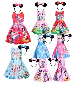 Mickey Minnie Mouse Princezná Šaty Karikatúra, Baby, Deti, Oblečenie Dievča Mrazené Elsa Vesta Šaty Tlač Dieťa Bavlny-line Šaty