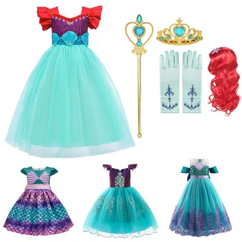 Morská Víla Ariel Princezná Dievča Šaty Cosplay Kostýmy Deti Halloween Efektné Šaty Detí, Karneval, Narodeniny, Party Oblečenie Oblečenie