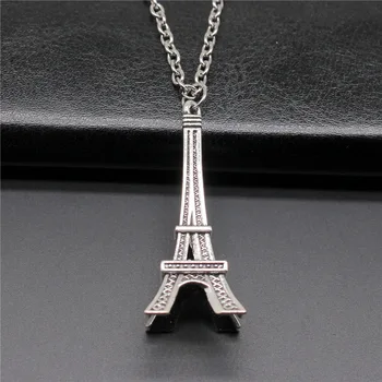Móda Vintage Antique Silver Farba 18x43mm Eiffelova Veža Náhrdelník Prívesok Pre Ženy, Mužov s Dlhými reťazcami, Módne Šperky, Doplnky