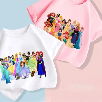 Nové Disney Tričko Série Princezná snehulienka Kawaii Dievčatá Letné Oblečenie Móda Kreslené tričká, Chlapci Oblečenie Krátky Rukáv Tees