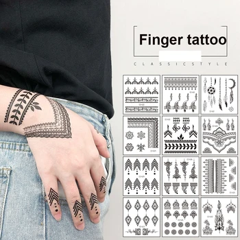 Prst tetovanie nálepku malá veľkosť písmen vlna linky henna čipky rameno nohu dekorácie vody prenos jazdca falošné tetovanie RA054