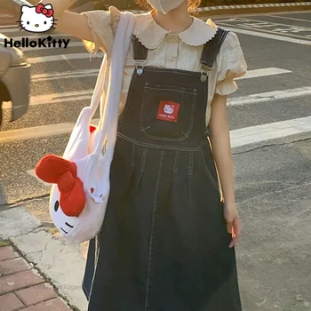 Sanrio Hello Kitty Oblečenie Y2k Škole Štýl Sladké Výšivky Denim Sukne Vyhovovali Lete Kawaii Topy Tričko 2 Dielna Sada Ženy Šaty