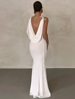 Sexy Backless Maxi Šaty Biele Módy Jedno Plece Prehodil Slim Šaty pre Ženy Zimné Oblečenie 2023 Večierok Klubu Oblečenie