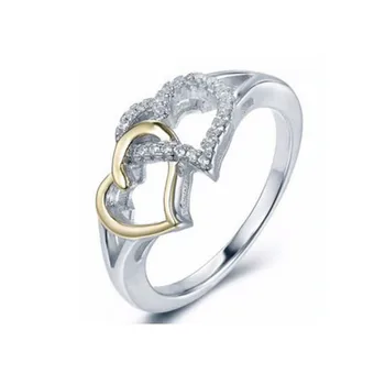Snubné Prstene pre Ženy Duté Dvojité Srdce Tvar Kruhu Točená Vzor Zlatá Farba Oddelenie Micro-intarzia Vŕtať Strieborné Prstene