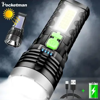 Vysoká Lumen USB/Solárne Nabíjanie Blesku vstavanú Batériu Pochodeň s KLASU Strane Solárne Svetlo Baterky Nepremokavé Camping Lampa