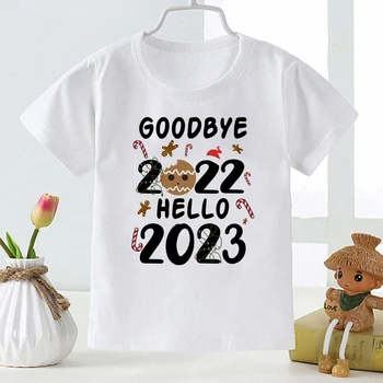 Zbohom 2022 Dobrý deň, 2023 Deti T-shirt Vianočné Tlač Módne Chlapci Dievčatá Oblečenie Šťastný Nový Rok Domov Bežné T Shirt Deti