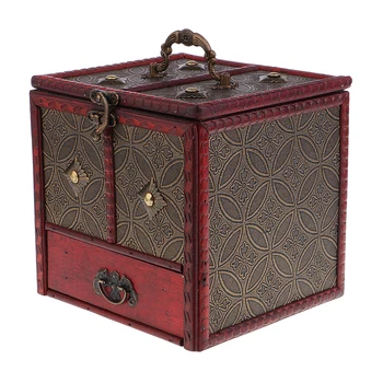 Čínsky Retro Vintage Štýl, Drevené Šperky Box Organizátor Skladovanie s Rukoväťou