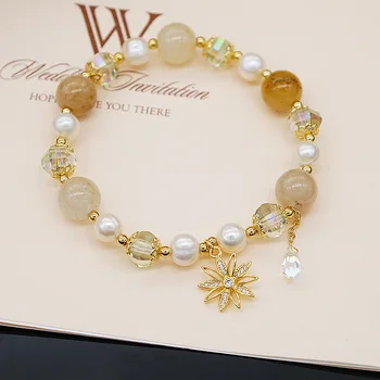 Šťastný Kvet Prívesok Zlatej Farby Crystal Kameň Prírodných Sladkovodných Perál Korálkové Strand Náramky pre Ženy Módne Šperky YBR442