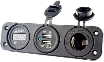12V Univerzálne 3 v 1 pre zapaĺovač Dual USB Napájací Adaptér Nabíjačka LED Digitálny Voltmeter pre Auto, Auto, Motocykel, Boat