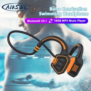 AIKSWE Kostné Vedenie Plávanie Slúchadlá Bluetooth V5.1 Bezdrôtové Slúchadlá 16GB IP68 Vodotesný MP3 Prehrávač Hudby Športové Headset