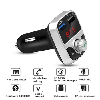 Bluetooth 4.2 Car Kit Car MP3 Prehrávač Handsfree, FM Vysielač, Podpora TF Kariet U Diskov 3.1 Rýchle Duálny USB Nabíjačka Power Adapte