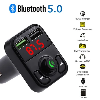 Bluetooth Súprava Handsfree Handsfree, FM Vysielač Bezdrôtového Audio Prijímač MP3 Prehrávač Duálny USB Nabíjačka do Auta Auto Príslušenstvo