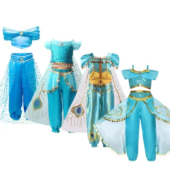 Dievča Jasmine Šaty Deti Aladdin Arabian Princess Kostým Baby Girl Vianoce, Narodeniny, Party Kostým Deti Letné Šaty 3-10 Rokov