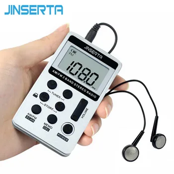 JINSERTA Prenosné Rádio FM/AM Digitálny Prenosný Mini Prijímač S Nabíjateľnou Batériou& Slúchadlá Rádio+ozdobná šnúrka na uniforme