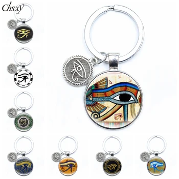 Kreatívne Keychain Egyptských Bohov Moc Oko Sklenené Cabochon Kľúčenky Eye Of Horus Amulet Symbol Prívesok Keyring Šperky Veľkoobchod