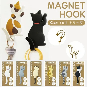 Kreslených Mačka Magnetické Wall Mount Kľúče Háčik Chladnička Magnet Háčik na Zavesenie Dverí Kuchyňa Decor Príslušenstvo EL