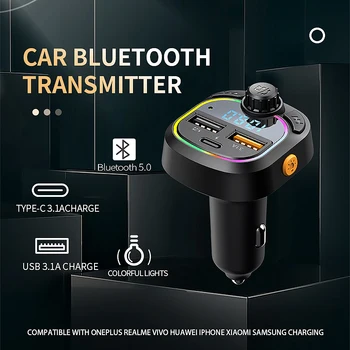 Nový Duálny USB Nabíjačka do Auta Bluetooth 5.0 Auto FM Handsfree Rádio Mp3 Prehrávač Farebné Svetlá Modulátor