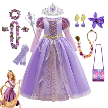Princezná Rapunzel Kostým Pre Dievčatá Plné Rukávy Oka Plesové Šaty Prom Deti Cosplay Halloween Party Šaty Narodeniny Župan Oblečenie