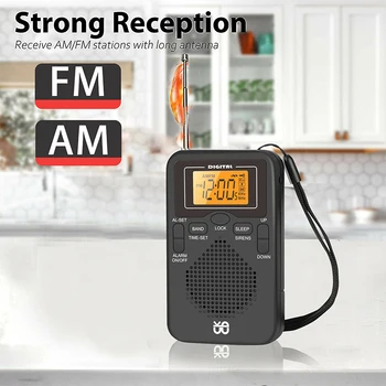 Ručný Mini Rádio AM FM Dual Band Stereo Prenosné Vreckové Rádio Prijímač s LED Displej, Reproduktor, Alarm, Hodiny, Vreckové Rádio