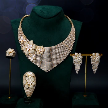 TIRIM Luxusný Elegantný Svadobný Náhrdelník Set pre Ženy, Kvet Shell Cubic Zirconia Svadobné Šperky Sady Nevesty Príslušenstvo Šperky