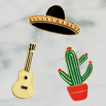 Tropický Západ Kovbojský Klobúk Gitara Mexickej Kaktus Smalt Pripnúť Odznak Kovové Dievčatá Džínsy Taška Dekorácie Darček Módne Šperky Veľkoobchod